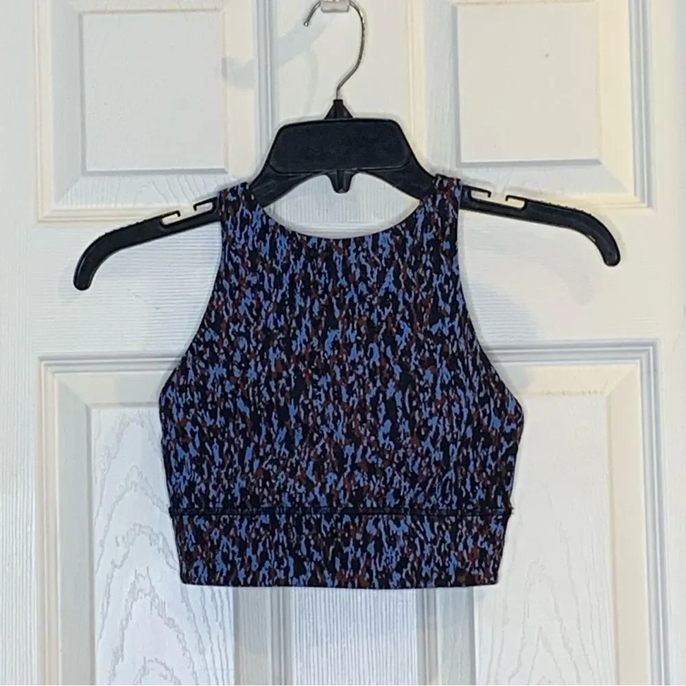 Lululemon Energy High-Neck Longline Tough Bra Leopard Camo Blue Nile Multi